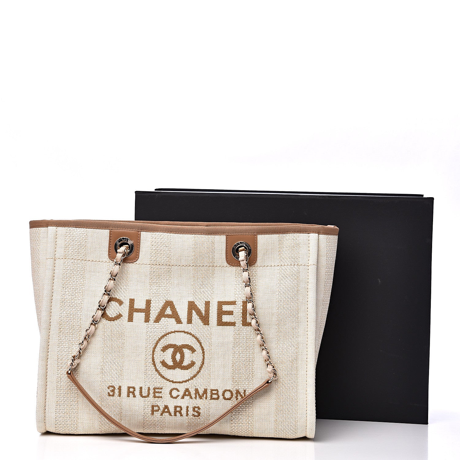 Chanel Mixed Fibers Calfskin Striped Small Deauville Tote Beige 10 of 10