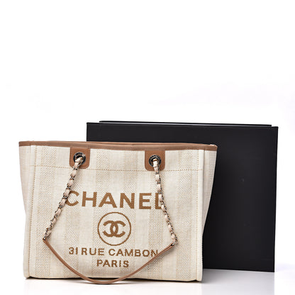Chanel Mixed Fibers Calfskin Striped Small Deauville Tote Beige 10 of 10