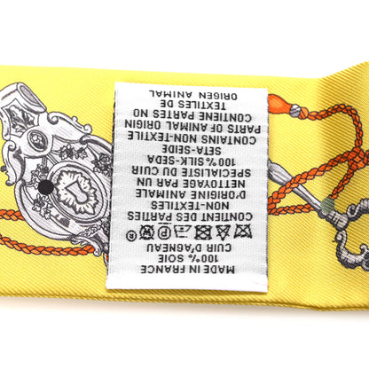 Hermes Silk Calfskin Les Cles A Pois Fringed Twilly Jaune Argent Orange Vif 4 of 4