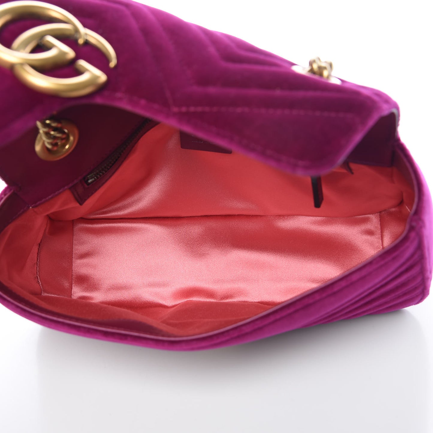 Velvet Matelasse Small GG Marmont Shoulder Bag Fuchsia Violet Cyclamen