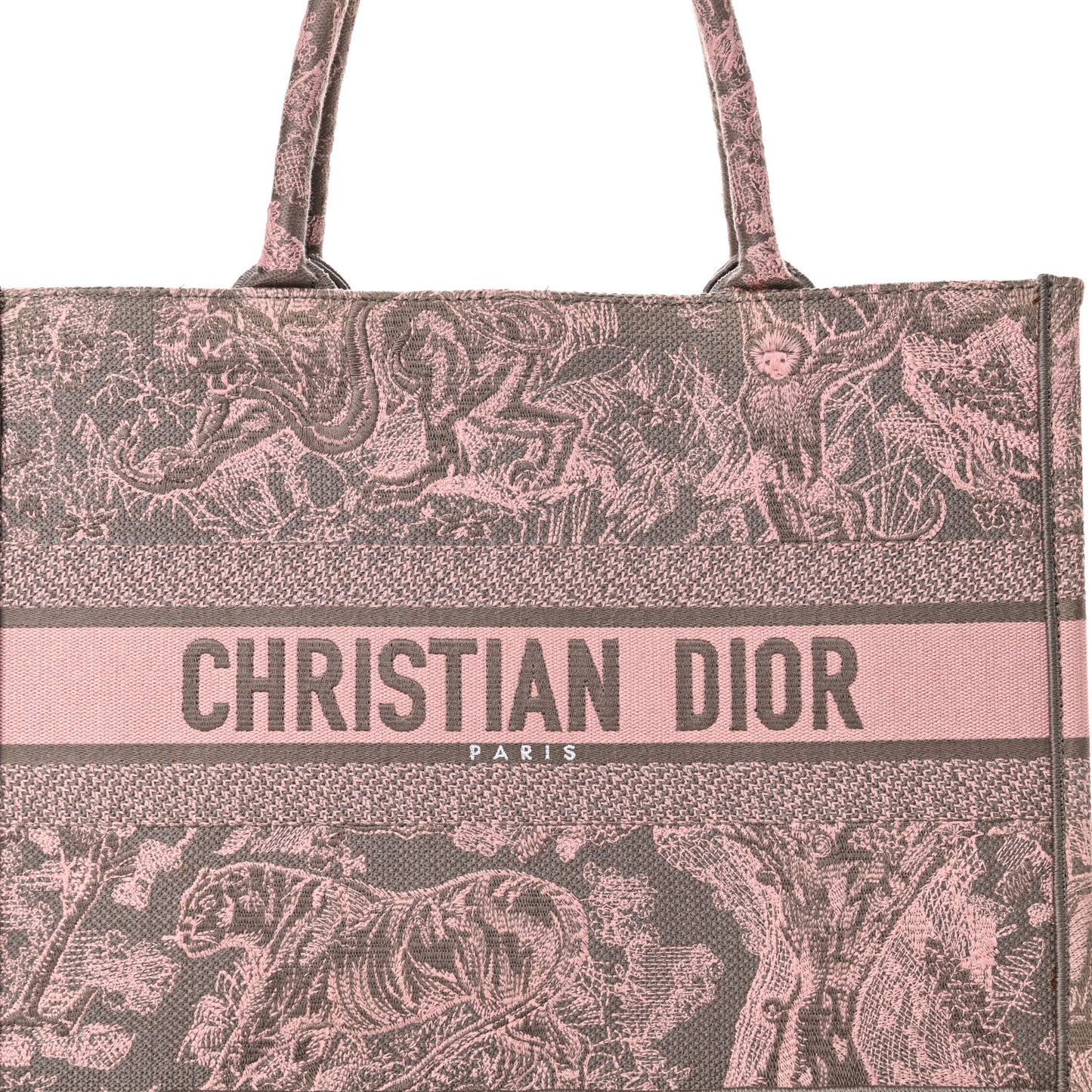 Canvas Embroidered Medium Dioriviera Toile De Jouy Book Tote Pink Grey