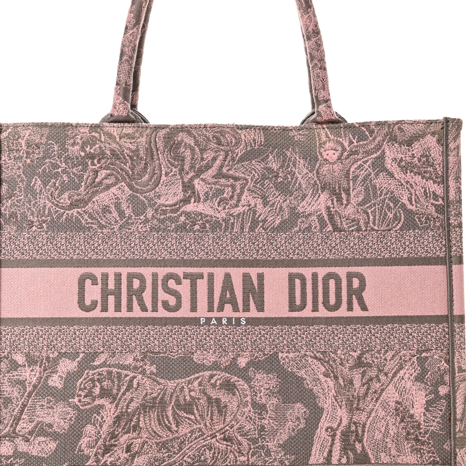 Christian Dior Canvas Embroidered Medium Dioriviera Toile De Jouy Book Tote Pink Grey 8 of 10