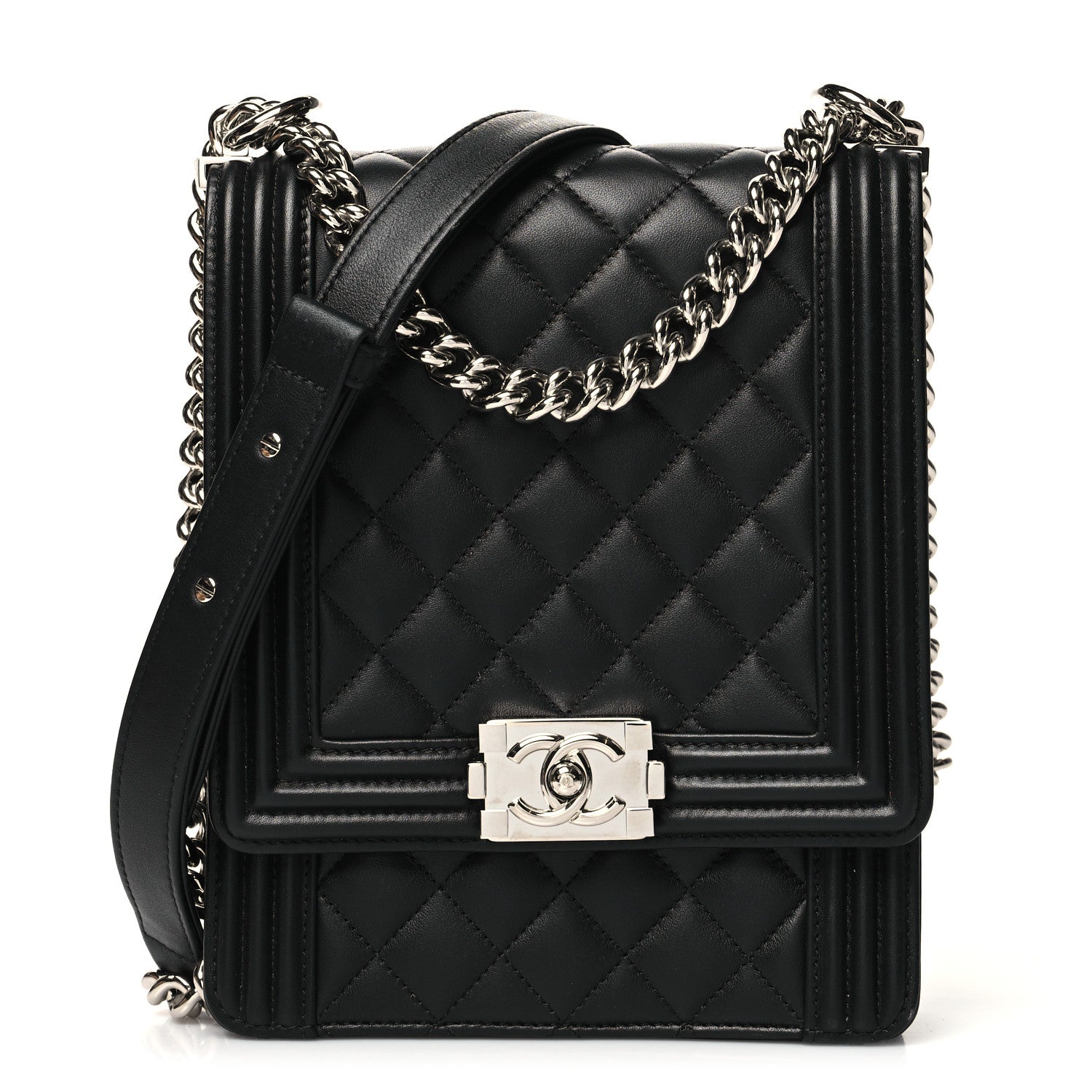 Chanel Calfskin Quilted North South Boy Flap Black 1 of 11