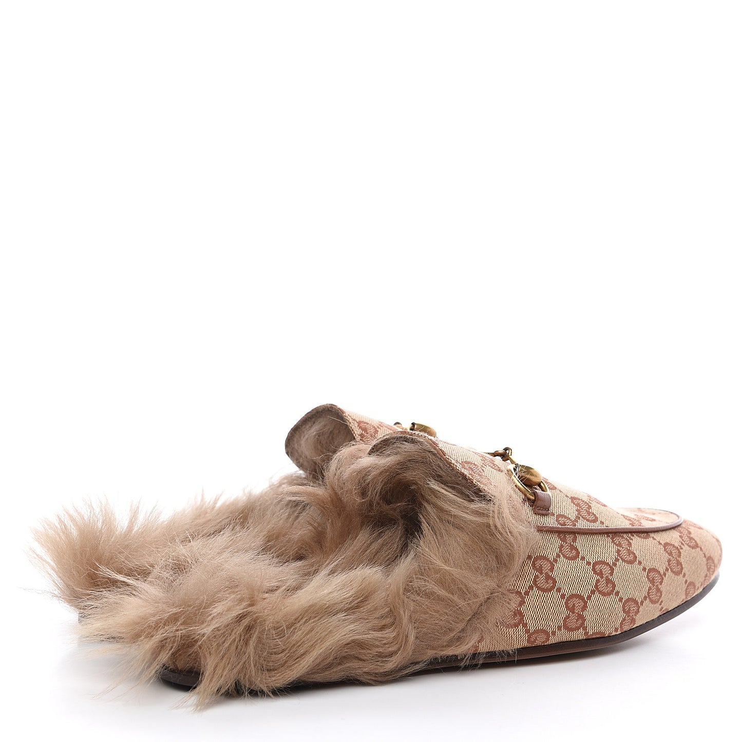 GG Monogram Fur Mens Princetown Slippers 8 Beige Ruggine Rust