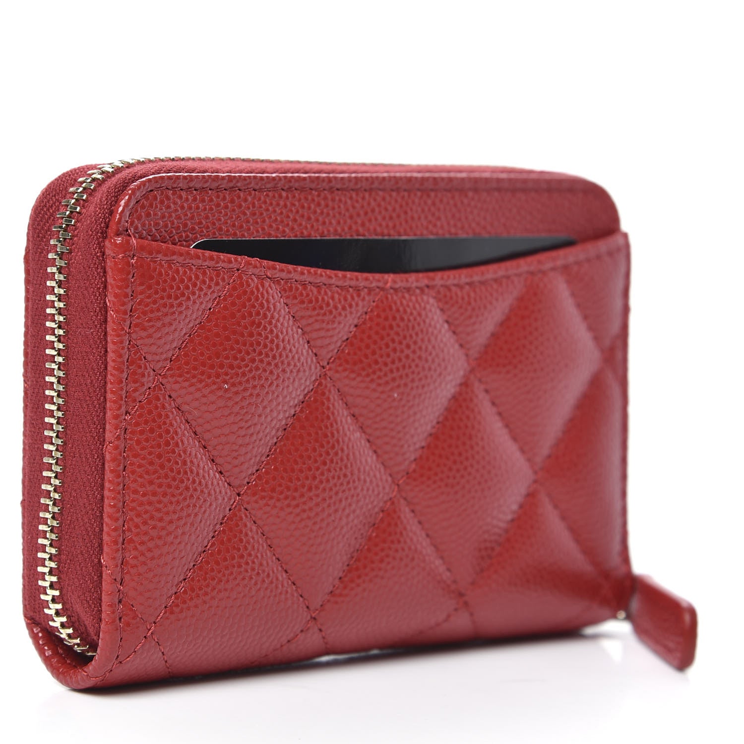 Chanel Caviar Quilted Zip Coin Purse Red 3 of 8