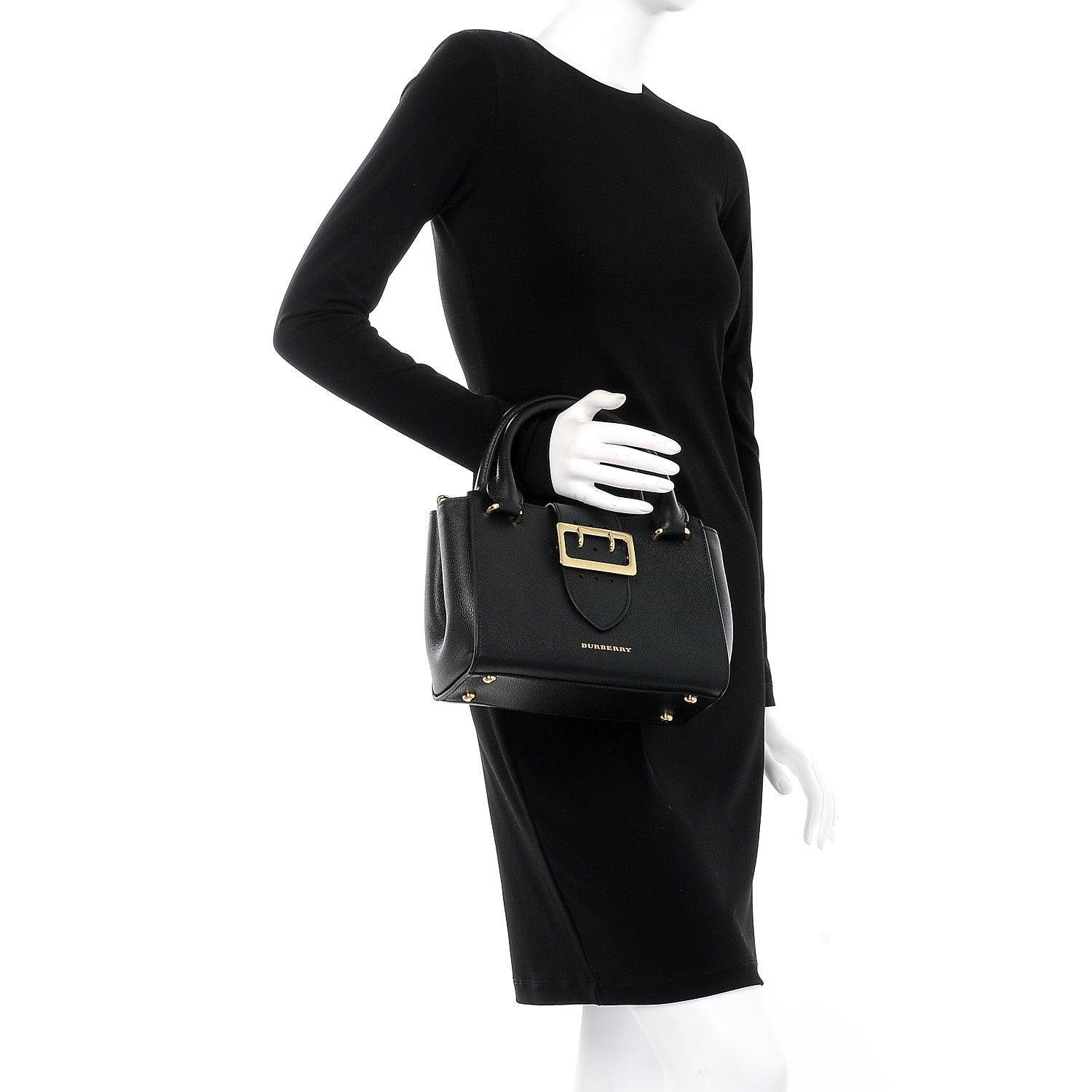 Burberry Soft Grain Calfskin Small Buckle Tote Black 4 of 14