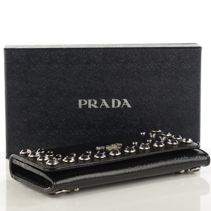 Prada Saffiano Vernice Crystal Studded Continental Wallet Black 4 of 8