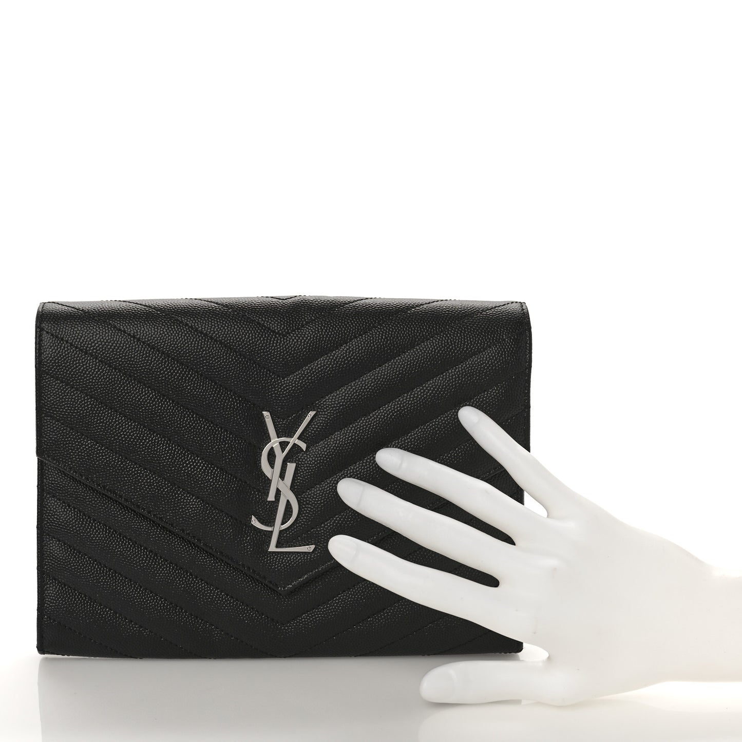Grain De Poudre Matelasse Chevron Monogram Envelope Clutch Black