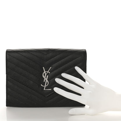 Saint Laurent Grain De Poudre Matelasse Chevron Monogram Envelope Clutch Black 2 of 8