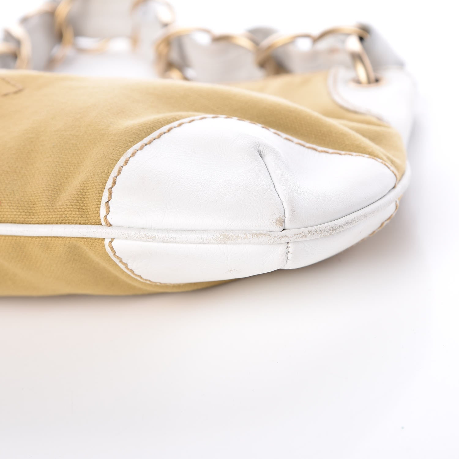Chanel Lambskin Canvas CC Olsen Chain Small Shoulder Bag White Brown 15 of 15
