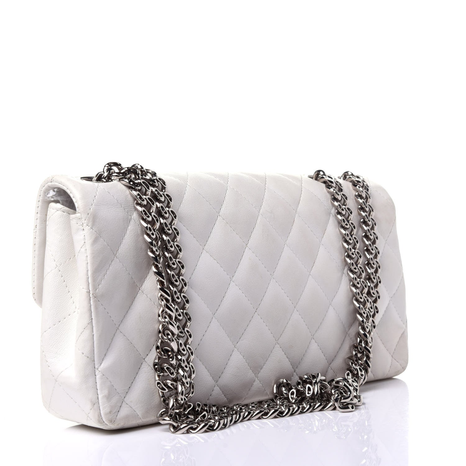 Chanel Lambskin Quilted East West Flap Bijoux Chain White 4 of 13
