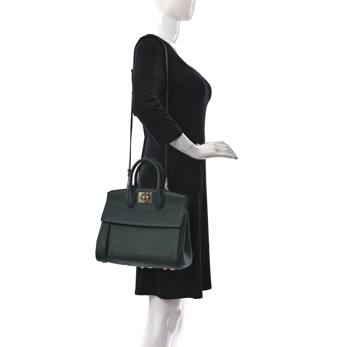 Hammered Calfskin Medium Studio Top Handle Bag Dark Green