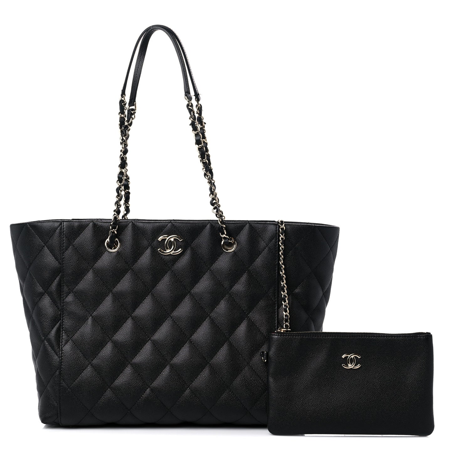 Caviar Quilted Large Shopping Tote Black