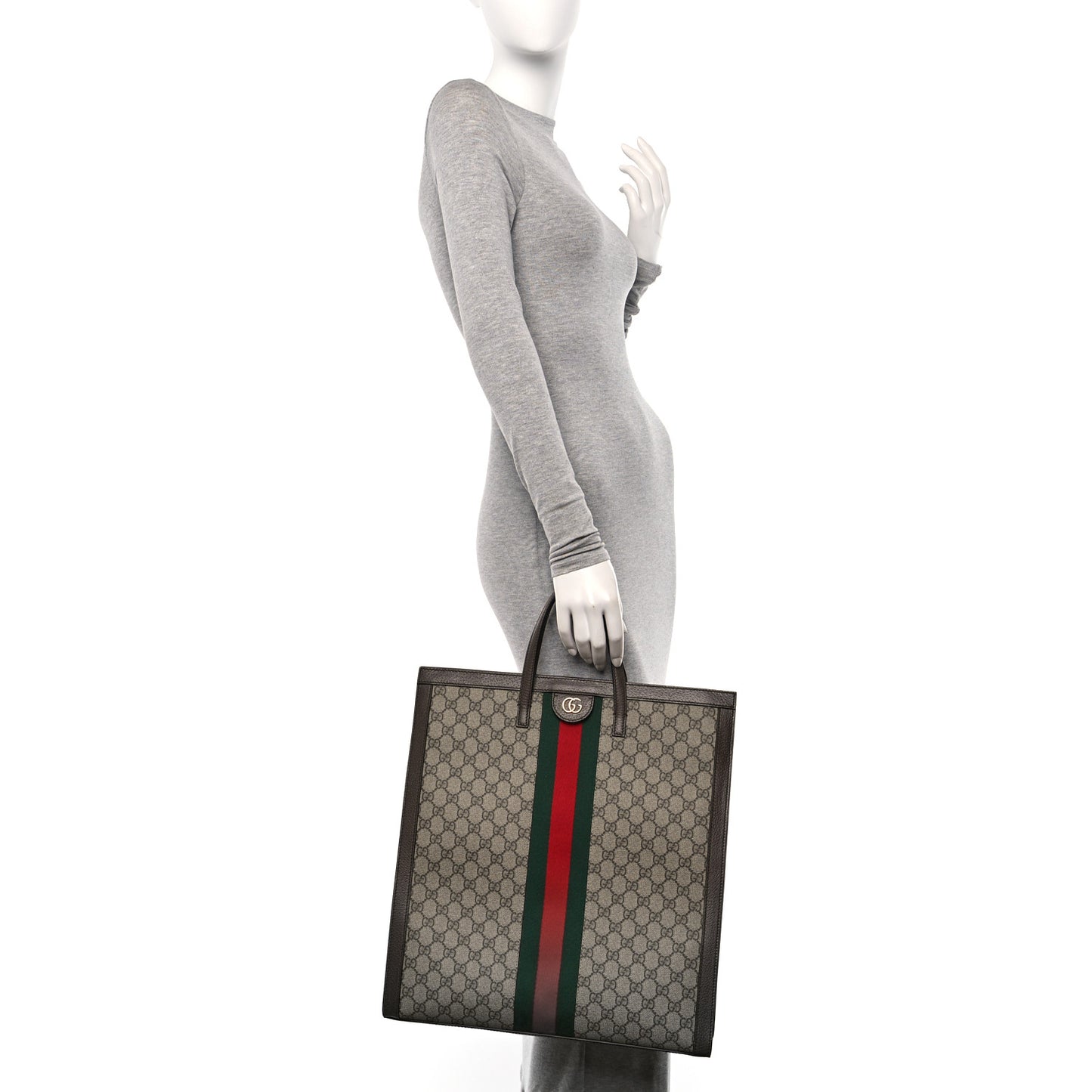 GG Supreme Monogram Web Ophidia Vertical Tote Brown