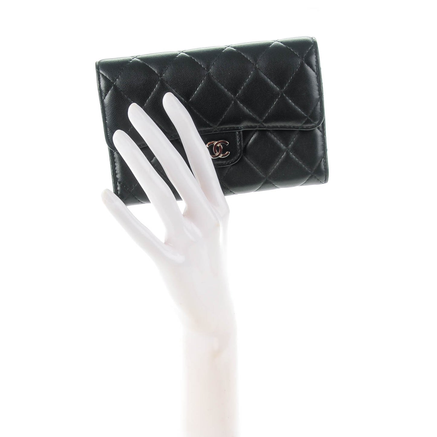 Lambskin Quilted Small Flap Wallet Black