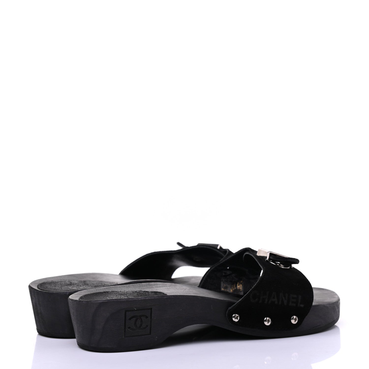 Chanel Suede CC Buckle Clogs 38 Black 4 of 16