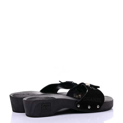Chanel Suede CC Buckle Clogs 38 Black 4 of 16