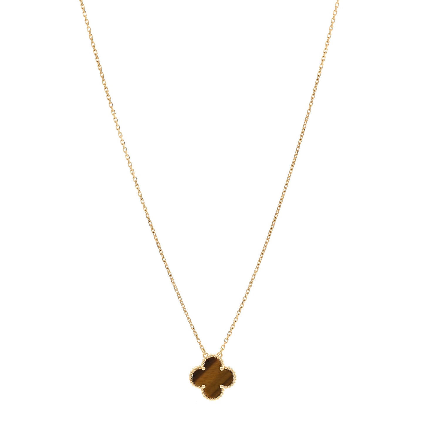 18K Yellow Gold Tiger Eye Vintage Alhambra Pendant Necklace