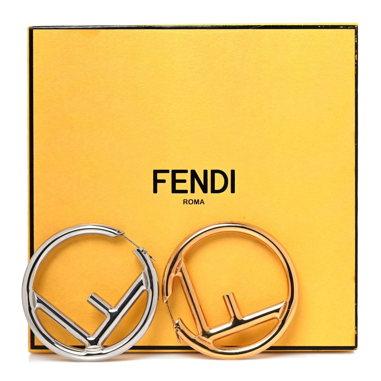 Metal FF Hoop Earrings Gold Silver