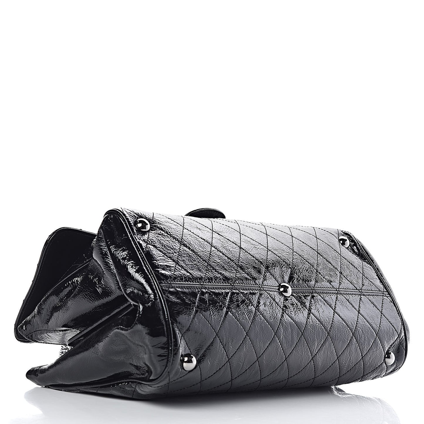 Distressed Patent Quilted Ritz Flap Bag Black