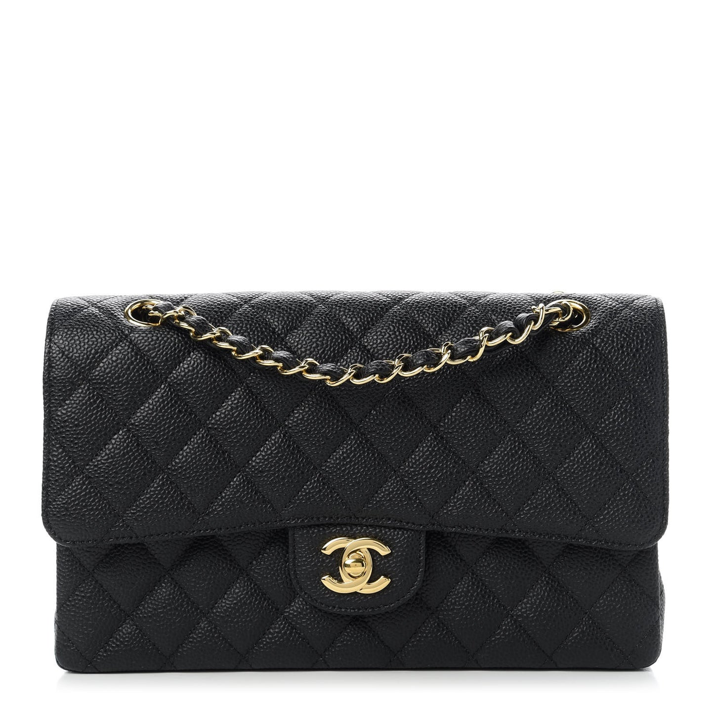 Caviar Quilted Medium Double Flap Black