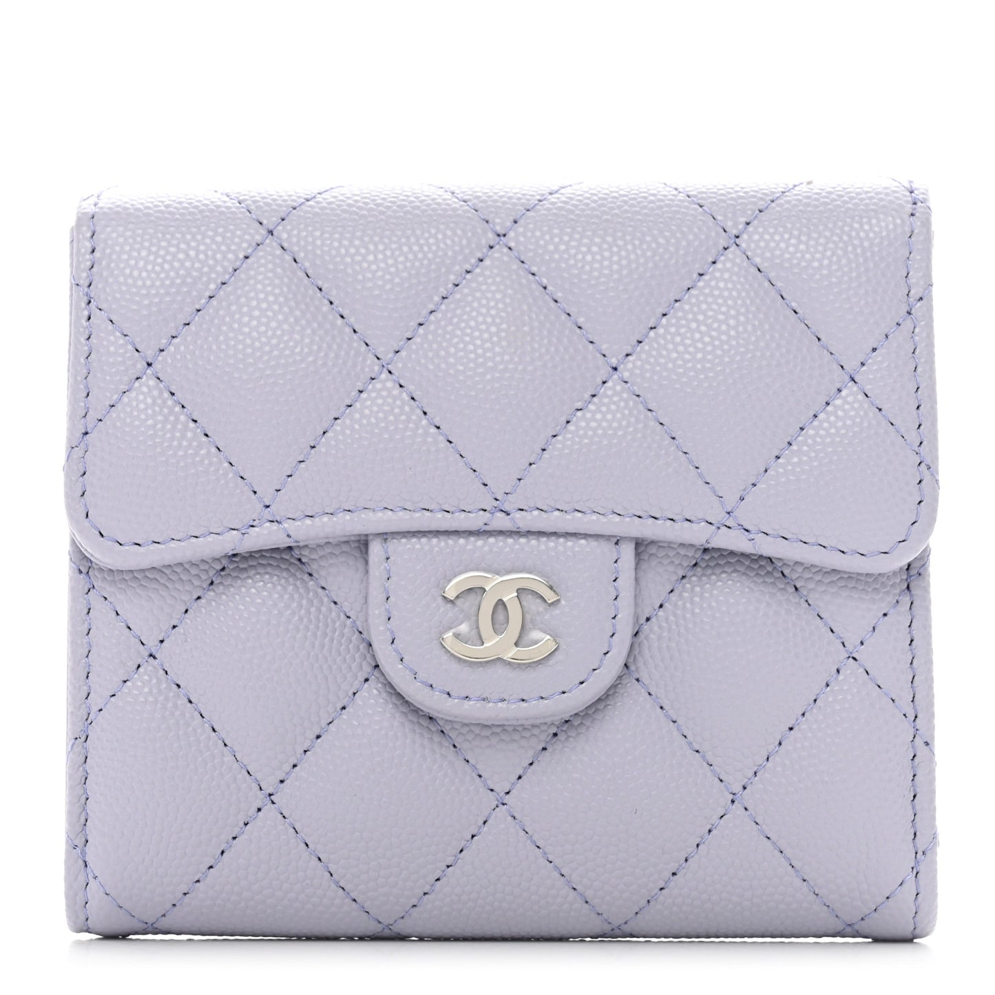 Caviar Quilted Compact Flap Wallet Light Purple