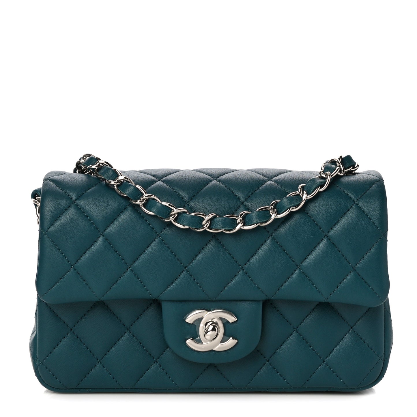 Lambskin Quilted Mini Rectangular Flap Dark Blue