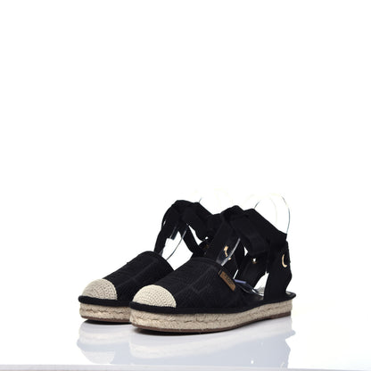 Fendi Canvas FF Embroidered Roma Ankle Wrap Flat Espadrilles 36 Black 5 of 13