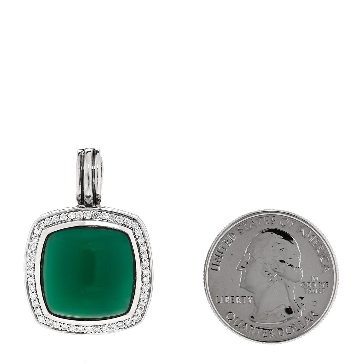 Sterling Silver Diamond Green Onyx 16mm Albion Pendant Necklace