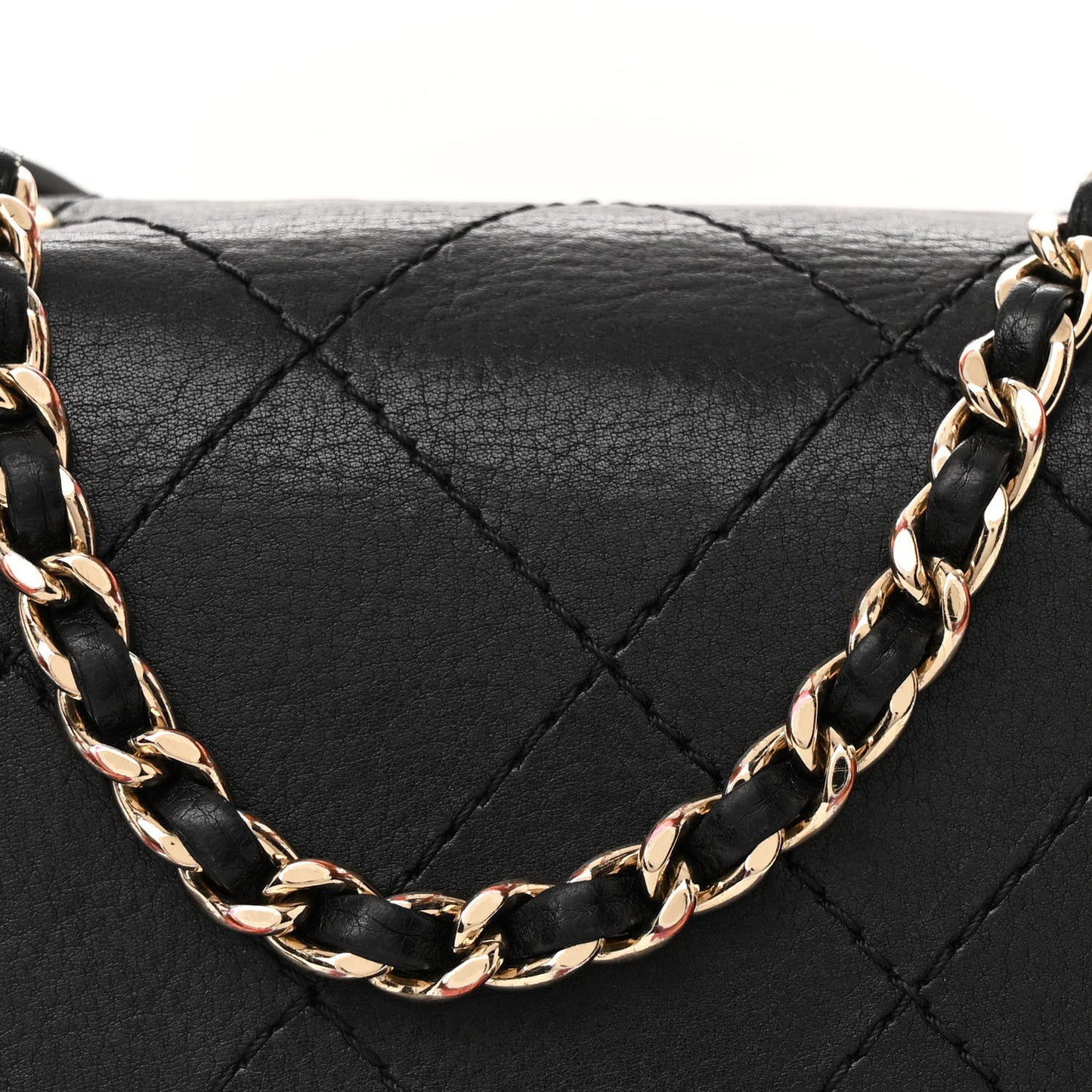 Calfskin Stitched Small Covered CC Flap Bag Black