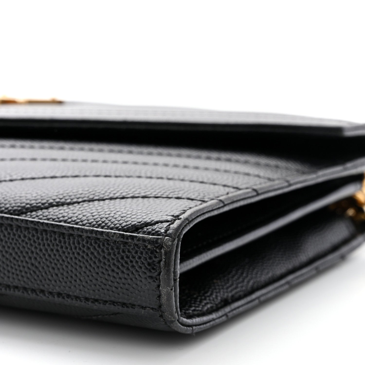 Saint Laurent Grain De Poudre Matelasse Chevron Monogram Chain Wallet Black 10 of 10