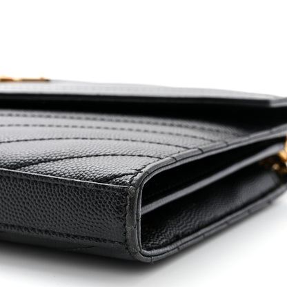 Saint Laurent Grain De Poudre Matelasse Chevron Monogram Chain Wallet Black 10 of 10