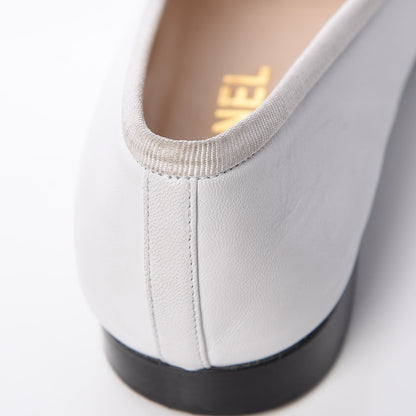 Chanel Lambskin Cap Toe CC Ballerina Flats 37 White Black 12 of 16
