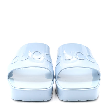 Gucci Rubber Gucci Logo Womens Platform 20/60mm Slide Sandals 41 Porcelain Light Blue 3 of 10