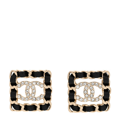 Chanel Crystal Lambskin Chain Sergeant Chanel Stud Earrings Black Gold 1 of 4