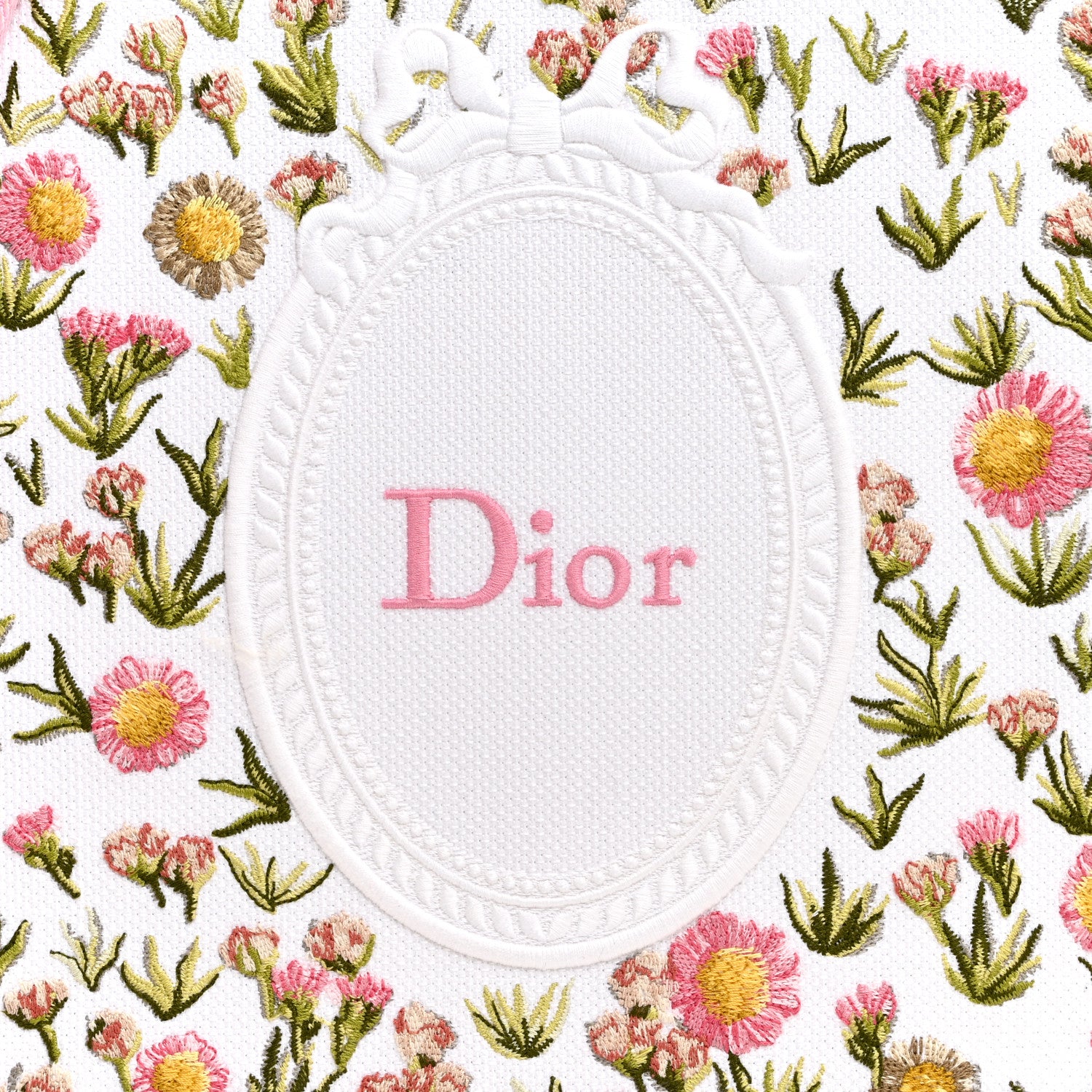 Christian Dior Cotton Toile De Jouy Daisy Garden Embroidered Dior Medaillon Small Book Tote With Strap Pink Multicolor 8 of 12