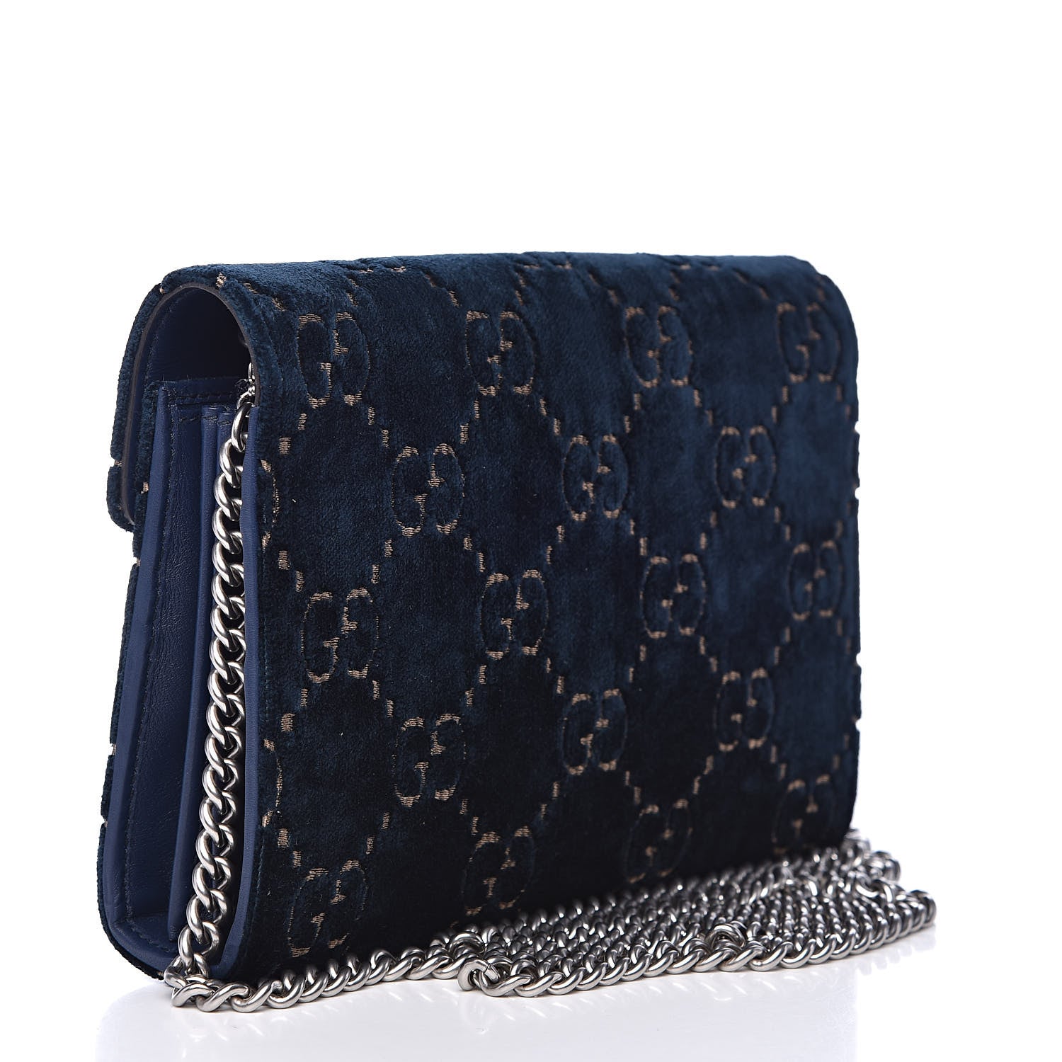 Gucci Velvet Crystal GG Monogram Mini Dionysus Chain Wallet Blue Beige Black 3 of 10