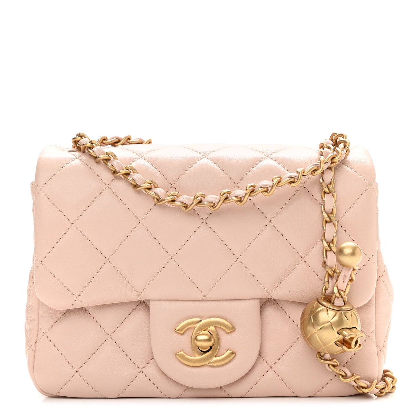 Lambskin Quilted Mini Pearl Crush Flap Light Beige
