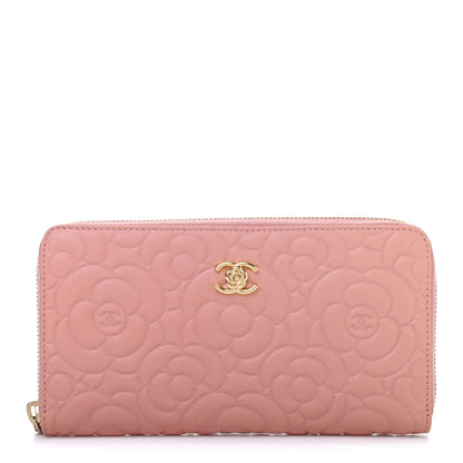 Chanel Caviar Camellia Embossed Zip Around Large Gusset Wallet Nude 1 of 4