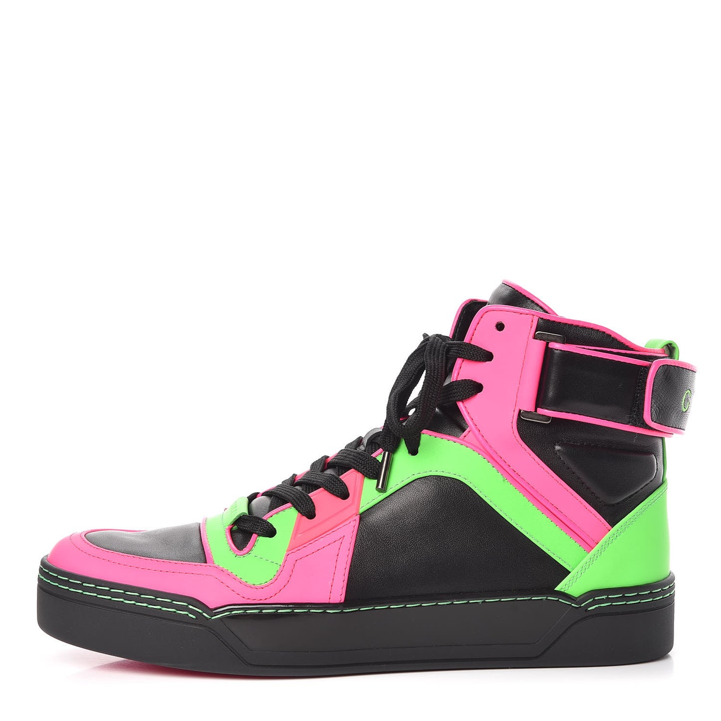 Calfskin Womens High Top Sneakers 40 Black Neon Green Pink