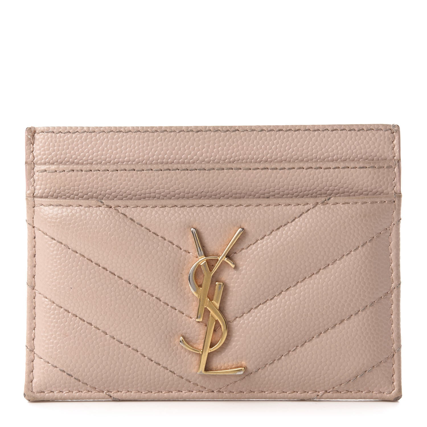 Saint Laurent Grain De Poudre Matelasse Chevron Monogram Credit Card Case Pale Pink 1 of 11