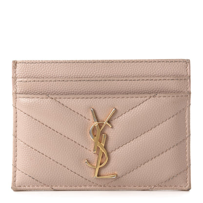 Saint Laurent Grain De Poudre Matelasse Chevron Monogram Credit Card Case Pale Pink 1 of 11
