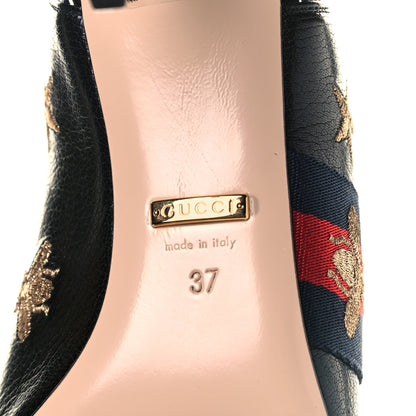 Gucci Malaga Kid Web Bee Star Embroidered Sylvie High Heel Slingback Pumps 37 Black 6 of 9