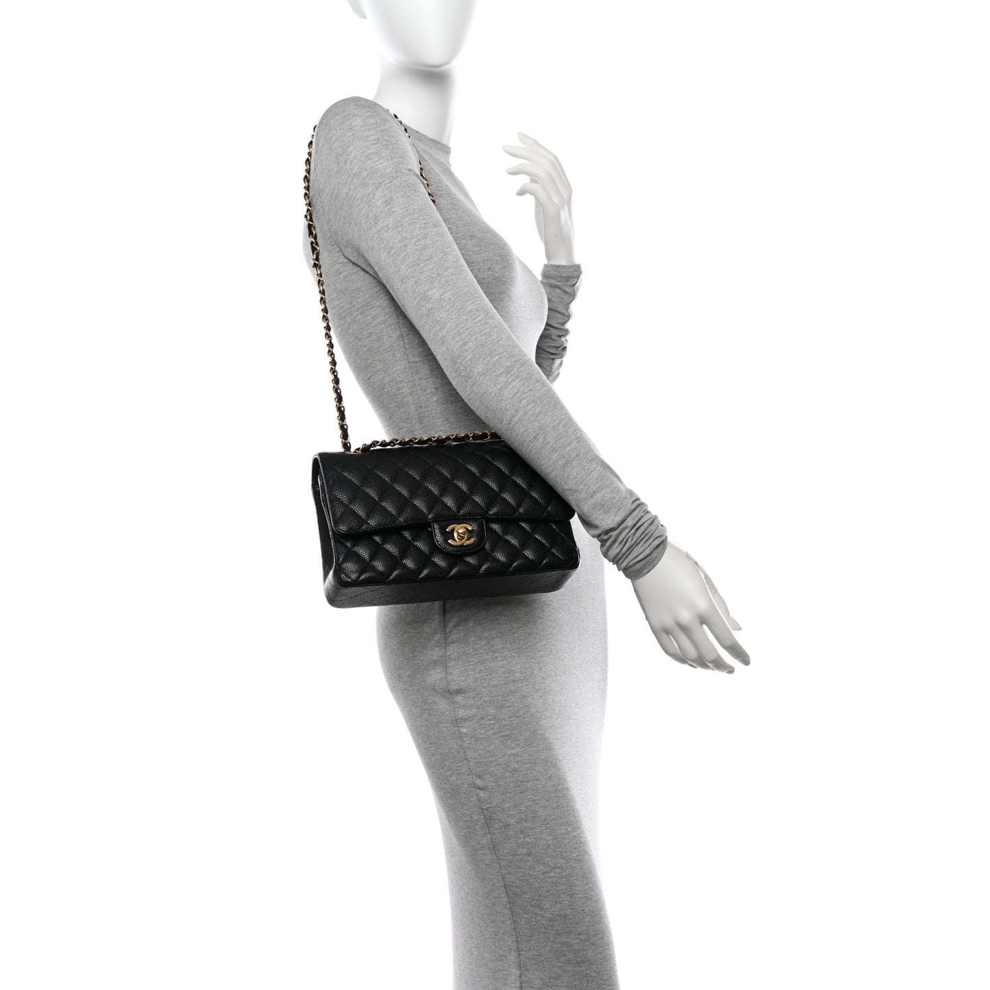 Caviar Quilted Medium Double Flap Black