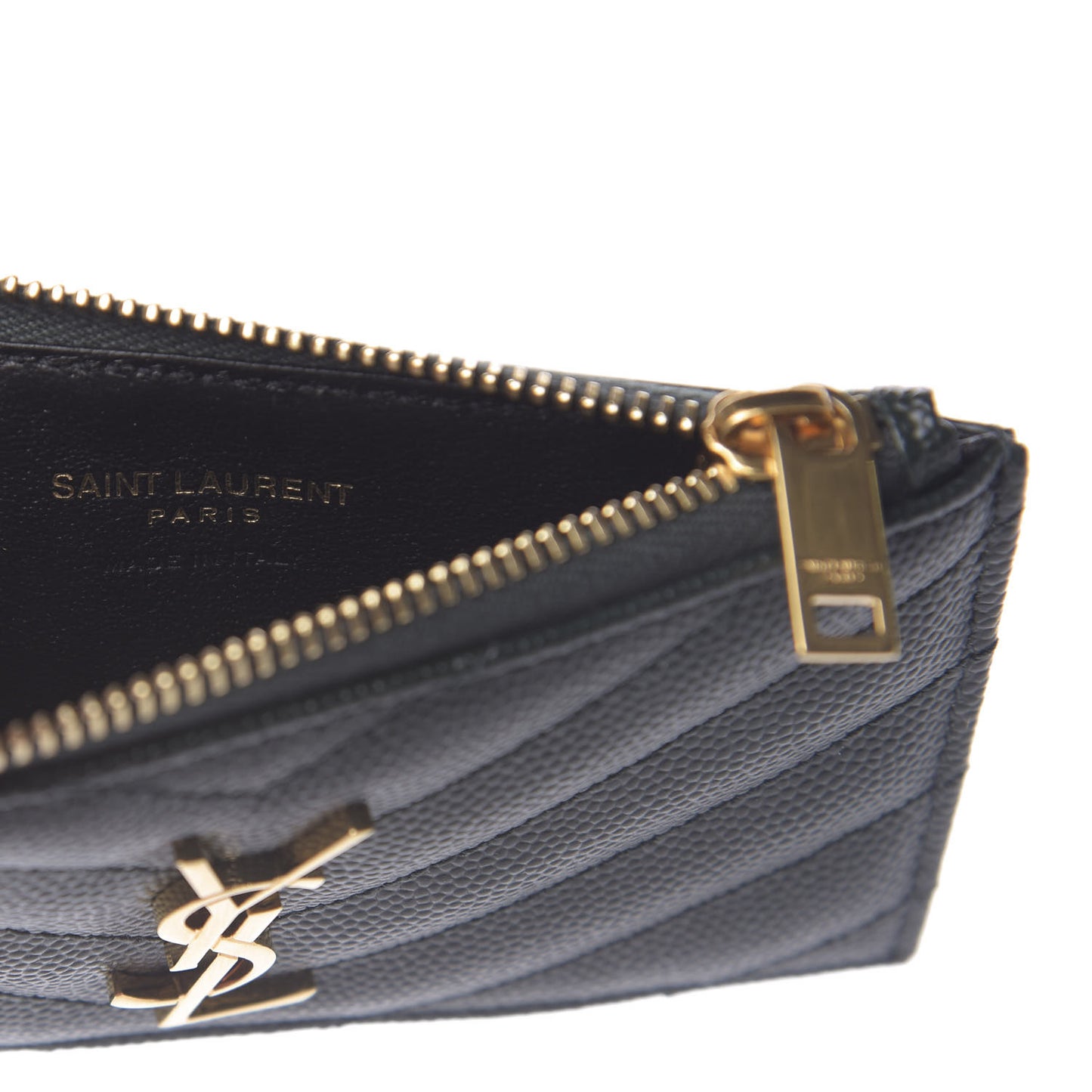 Grain De Poudre Matelasse Chevron Monogram Fragments Zippered Card Case Dark Mint