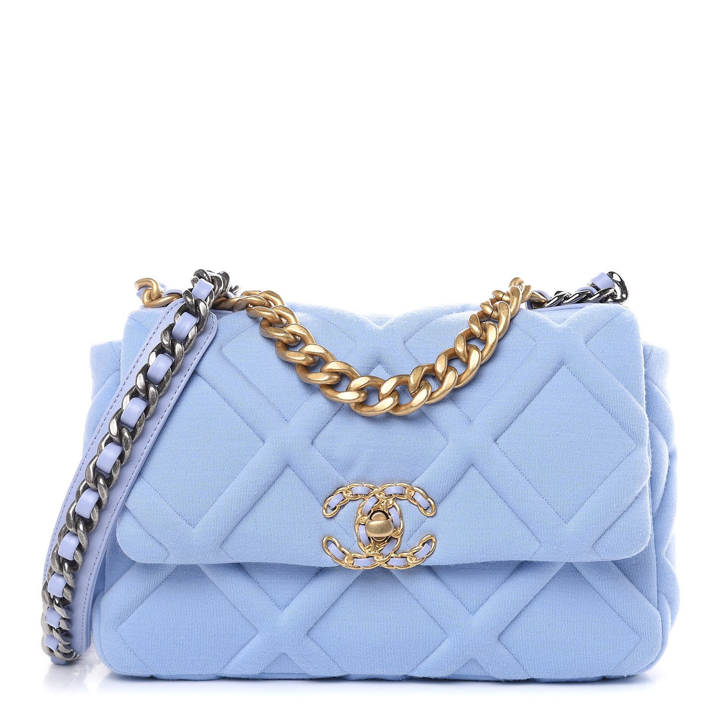 Jersey Lambskin Quilted Medium 19 Flap Light Blue