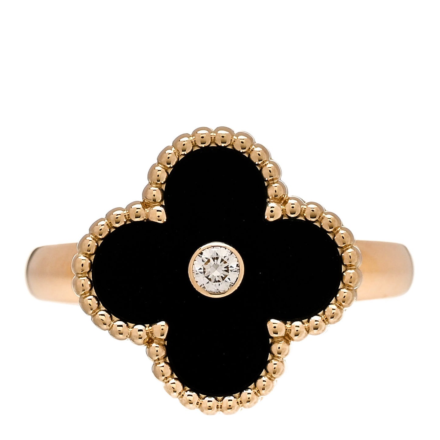 18K Yellow Gold Black Onyx Diamond Vintage Alhambra Ring 53 6.5