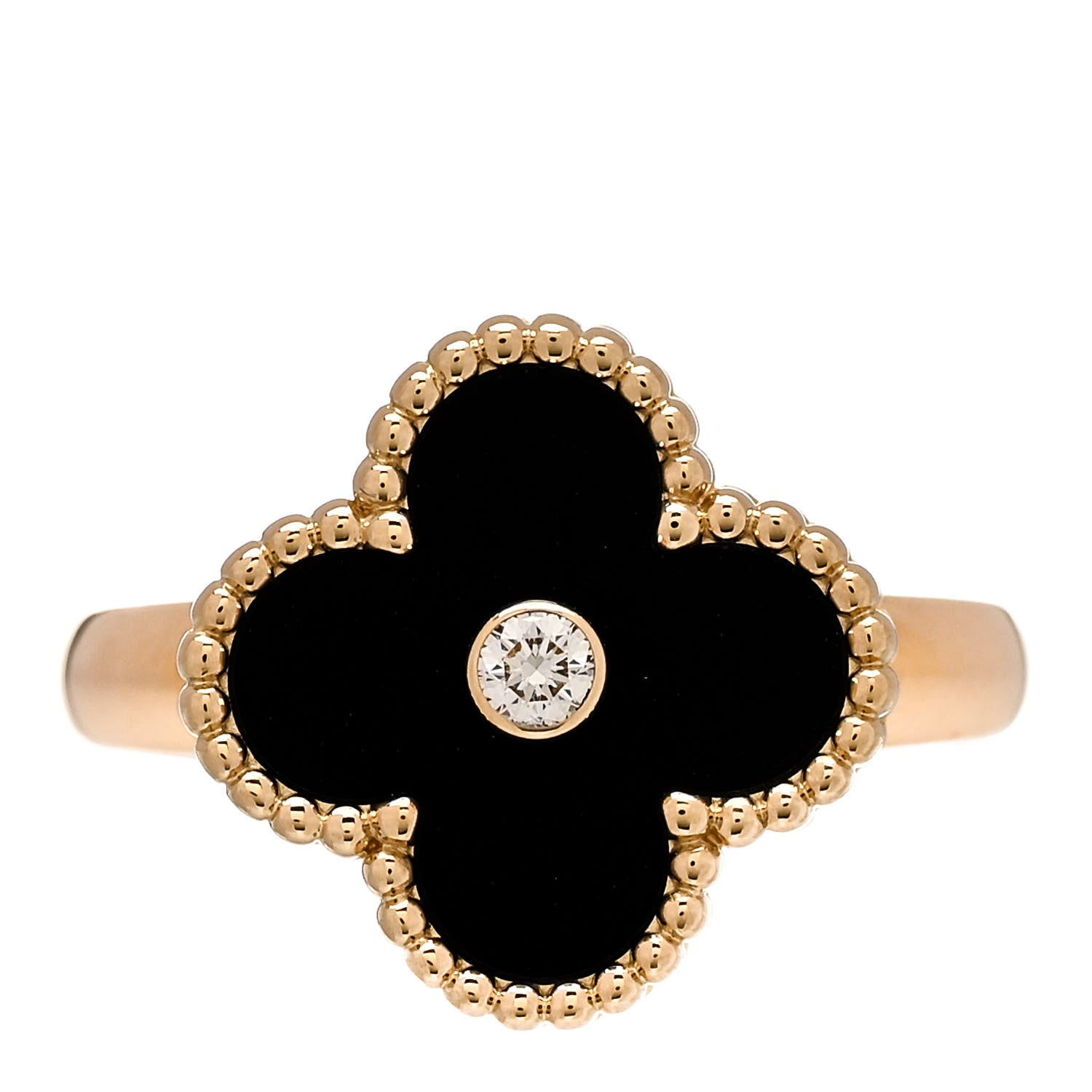 Van Cleef & Arpels 18K Yellow Gold Black Onyx Diamond Vintage Alhambra Ring 53 6.5 1 of 6