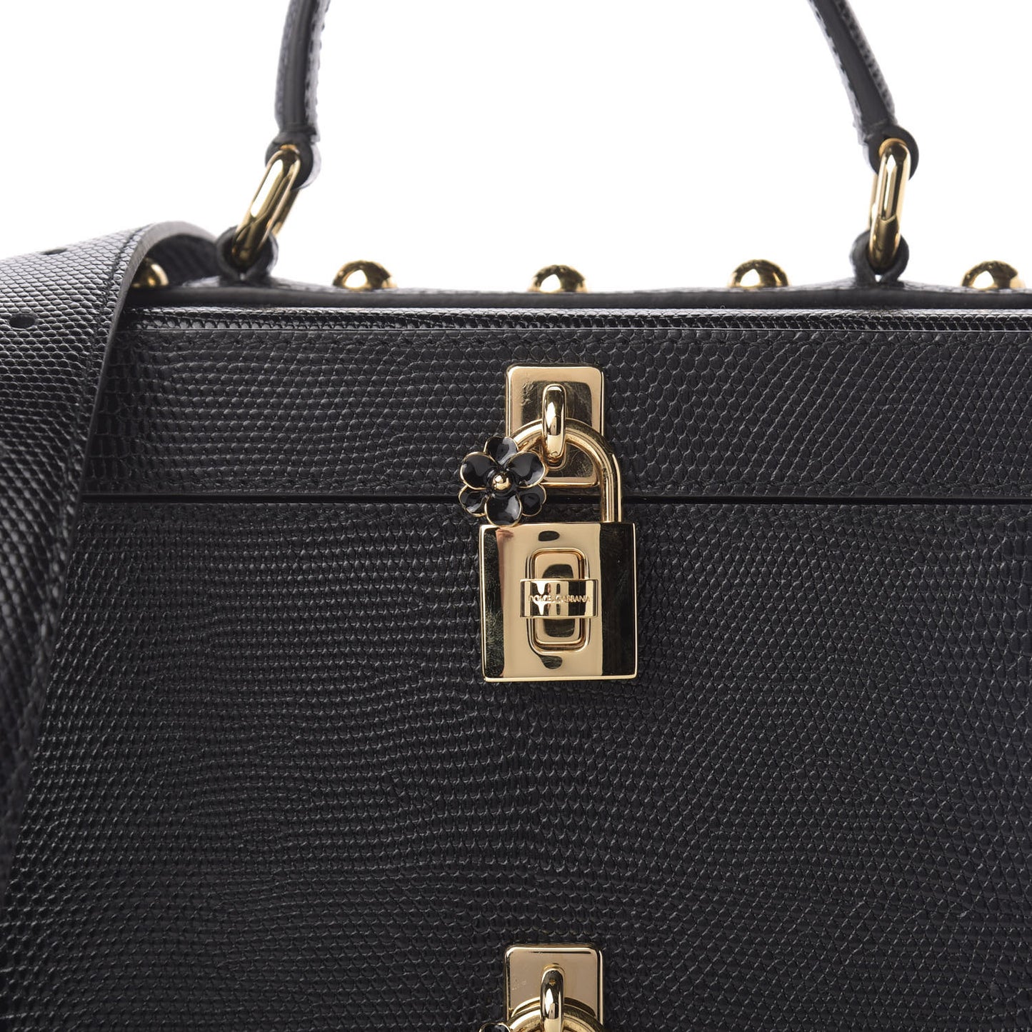 Lizard Embossed Calfskin Box Bag Black