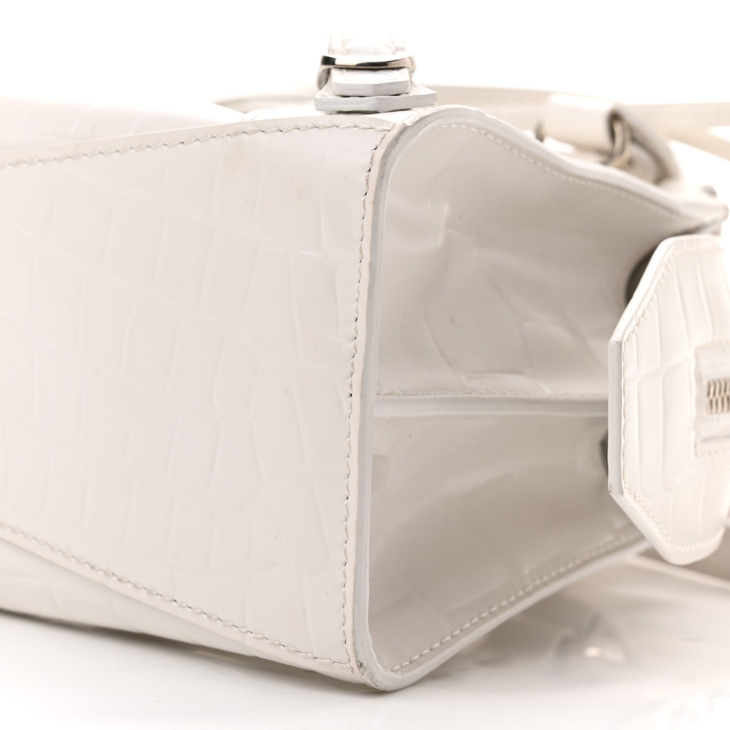 Semi Shiny Calfskin Crocodile Embossed Neo Classic Silver Hardware Mini City White